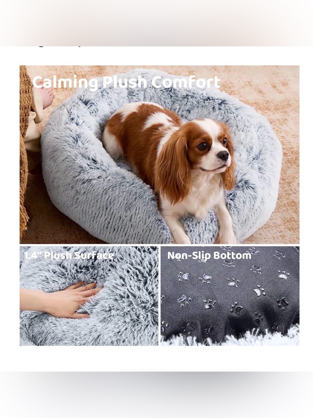Plush Round Donut Pet Bed in Light Gray for Small & Medium pets, up to 25 lbs - Picture 4 of 8